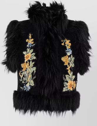 Fendi embroidered fur collar vest