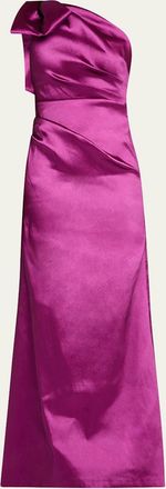 Teri Jon One-Shoulder Bow Column Gown