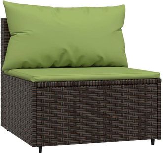 vidaXL Sof&aacute; Central De Jard&iacute;n Con Cojines Rat&aacute;n Sint&eacute;tico Marr&oacute;n Vidaxl