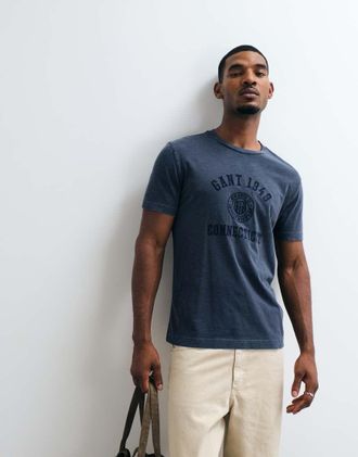 GANT T-shirt varsity con logo script sul petto in navy-Blu