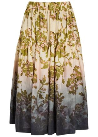 La DoubleJ LA Double J Gala Floral-print Linen Midi Skirt - Black - S (UK8-10 / S)