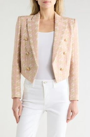 L'agence Lila Houndstooth Boxy Crop Blazer in Ecru/Pink/Gold Houndstooth at Nordstrom Rack, Size 10
