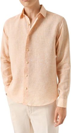 Eton Regular Fit Linen Dress Shirt in Medium Orange at Nordstrom, Size Xx-Large