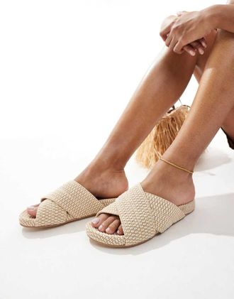 4th & Reckless woven crossover strap flat sandals in beige-Neutral