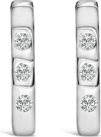 House of Brilliance 10K Gold 1/10 Cttw Three Stone Lab Grown Diamond Oval Huggies Hoop Earrings in White at Nordstrom