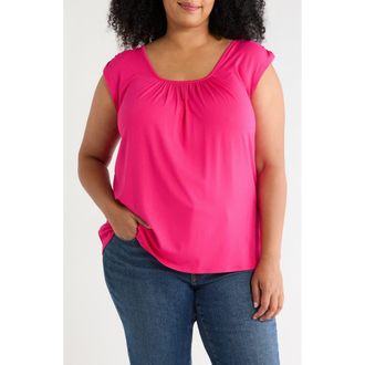 Loveappella Drape Sleeveless Top in Fuchsia at Nordstrom, Size 2X