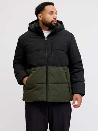 Jack & Jones Plus Size Steppjacke JJEOWEN PUFFER SN PLS, Herren, Gr. 4XL, rosin detail:schwarz blocking, Web, Obermaterial: 100% Polyester, JACK & JONES PLUSSIZE, colorblock