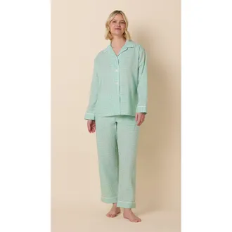 The Cats Pajamas Luxe Pima Pajama in Classic Gingham Sea Green at Nordstrom, Size X-Large