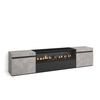 Skraut Home Skraut Home - Mueble Tv, Televisi&oacute;n, Muebles De Sal&oacute;n, Almacenaje, 200x45x35cm, Para Tv Hasta 80, Chimenea El&eacute;ctrica, Estilo Moderno, Gris Cemento