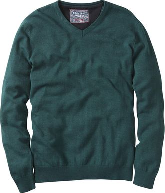 Charles Wilson Mens Fine Knit Cotton V-Neck Jumper (XXL, Dark Green (0422))