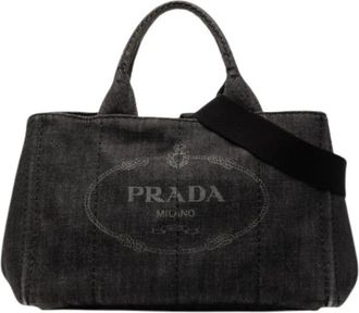 Prada Pre-owned Tote Bags, female, Gray, Size: ONE SIZE Pre-owned Denim Tote