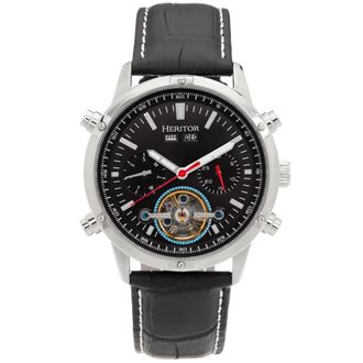 Heritor Heritor automatisch Wilhelm semi-skelet lederen band horloge met dag/datum