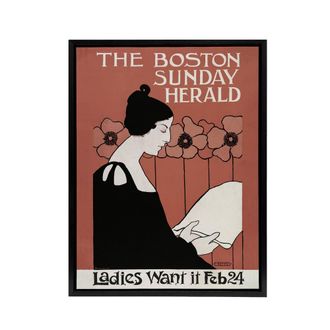 Artery8 Herald Cover Poppies Art Nouveau Framed Canvas Wall Art Print Ethel Reed in Red | Size: W24 x H32