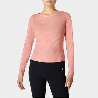 Sweaty Betty Super Soft Womens Pink Rib Twist Back Long Sleeve Yoga JDM811