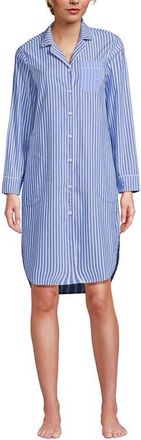 Lands End Cotton Poplin Long Sleeve Sleepshirt Nightgown in Muted Cobalt/pink Stripe at Nordstrom, Size X-Small P