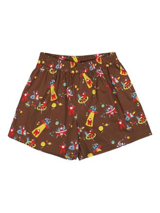 Walter Van Beirendonck alien-print elastic-waistband shorts - men - Cotton - L - Brown