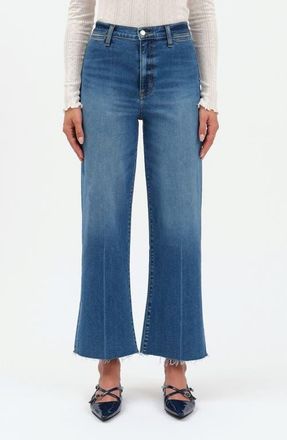 Daze Pleaser High Waist Raw Hem Crop Jeans in Indigo Wave at Nordstrom, Size 25