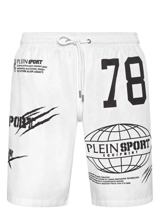 Plein Sport logo-print swim shorts - men - Polyester - S - White