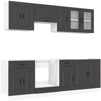 vidaXL Vidaxl - Mueble De Cocina Kalmar Negra 8 Piezas Madera Contrachapada
