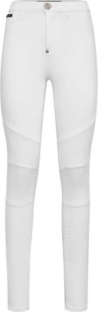 Philipp Plein Denim Broek High Waist Biker - Dames - Skinny Jeans - Wit - W26 - Denim - Jeans