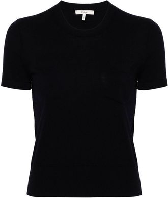 Chlo&eacute; logo-embroidered wool top - women - Wool/Polyester/Wool - S - Blue