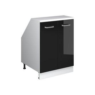Vicco Armario De Cocina Para Techo Inclinado R-line, Negro Brillo Intenso/blanco, 60 Cm Con 2 Puertas, 60 Cm De Profundidad, Vicco