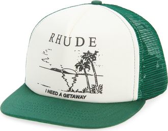 Rhude I Need a Getaway Snapback Trucker Hat in Green/White at Nordstrom