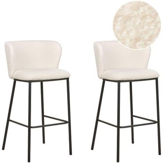 Beliani Set di 2 sedie da bar moderne Sgabelli con sedile imbottito in boucle Senza braccioli Schienale curvo Gambe nere Bianco Mina