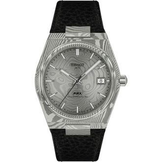 Tissot PRX Powermatic 80 Damascus Steel Leather Strap Watch, 38mm in Grey at Nordstrom