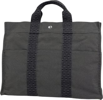 Herm&egrave;s Gray Nylon Canvas Tote Bag (Pre-Owned)
