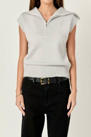 English Factory Zip Mock Neck Knit Sweater Vest In Grey