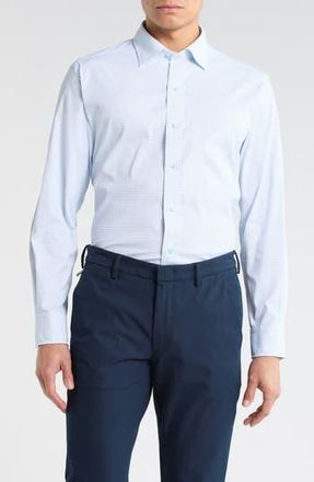 David Donahue Neat Print Performance Sport Shirt in White/Sky at Nordstrom Rack, Size Xx-Large