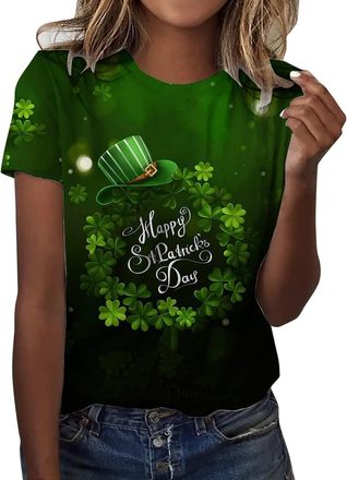 Generic St PatrickS Day WomenS Leprechaun Costume Clover T-Shirts Summer Causal Personalized Lightweight Short Sleeve Lucky Shamrock And Hat Element,Lucky Gre