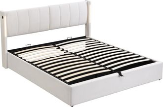 Urban Meuble Cama doble con almacenaje de pu blanco con iluminación led y usb