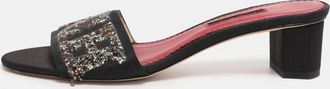 Carolina Herrera Black Satin And Glitter Slide Sandals