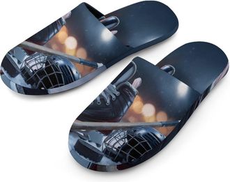 Generic Ice Hockey Player Sports Mens Slippers Warm Non-Slip Houes Shose Spa Slipper for Home Bedroom