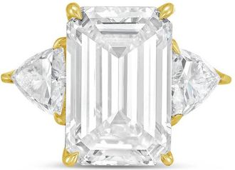 Diana M. Jewels 18kt yellow gold 12ct lab grown emerald diamond ring with trillions on the sides