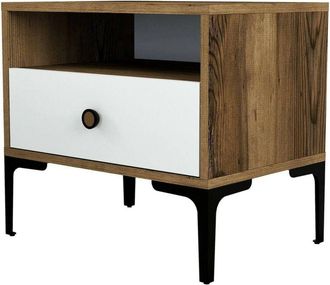 Dmora Comodino Editta, Comò basso, Tavolino da notte, Mensola da letto, 56x40h51 cm, Noce e Bianco - Dmora