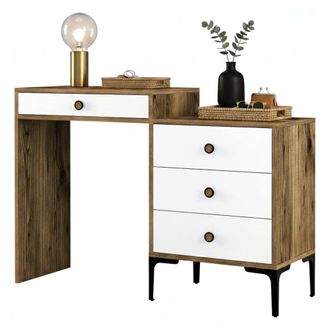 Dmora Consola Lyra, Mesa Multiusos, Gabinete De Soporte, Escritorio De Pasillo, 124x40h85 Cm, Nogal Y Blanco, Con Embalaje Reforzado - Dmora