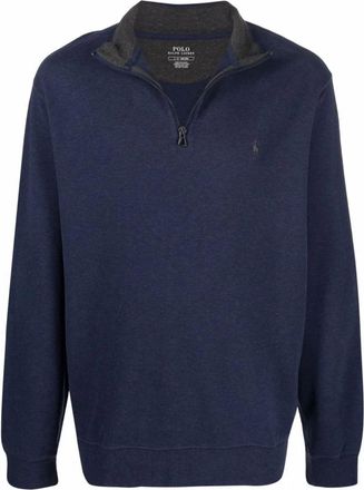 Polo Ralph Lauren Blauwe Sweater met Rits- Casual Stijl - Heren - Sweatshirts - Blauw - 2XL - Katoen - Hoodies & sweatvesten