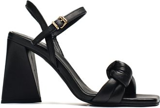 VAMSKO Eden Black Knotted Strap Block Heel Leather Sandals