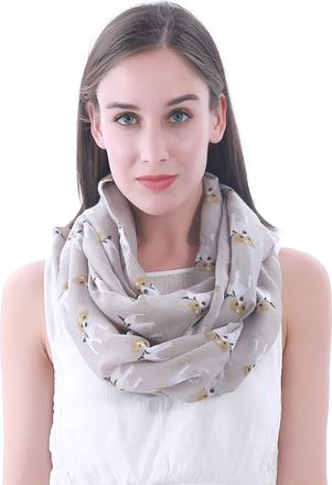 Lina & Lily Jack Russell Terrier Dog Print Womens Infinity Scarf Snood Lightweight (Khaki)