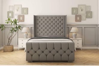 Sloomy Luthor Dumfries Frame-Mattress - 50 Upholstered Wingback Headboard in Light Grey | Size: Small Single