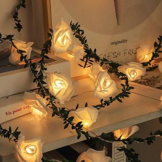 OEM Guirnalda De Luces Artificiales Con Forma De Rosa De 8 Niveles, 20 Led, 5 Metros, Funciona Con Pilas, Luz Blanca C&aacute;lida, Resistente Al Agua