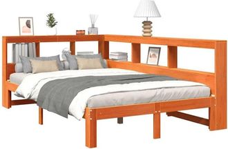 vidaXL Cama Con Estanter&iacute;a Sin Colch&oacute;n Madera Maciza Marr&oacute;n 120x190 Cm Vidaxl
