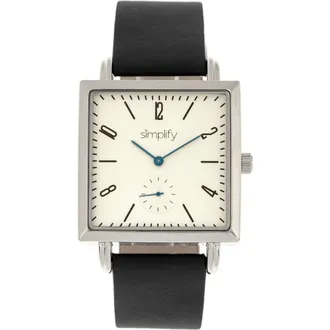 Simplify Simplify The 5000 Leather-Band Watch in Black/white at Nordstrom