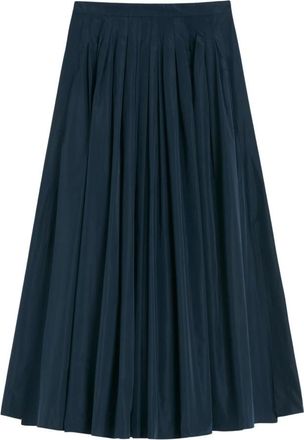 Max Mara Geplooide tafzijden rok met verzamelde plooien - Dames - Midirokken - Blauw - M - Polyester - Rokken