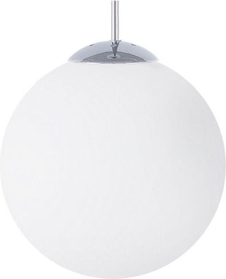 Beliani Lampadario in Metallo Argentato Piccolo Paralume Sferico in Vetro Bianco Barrow S