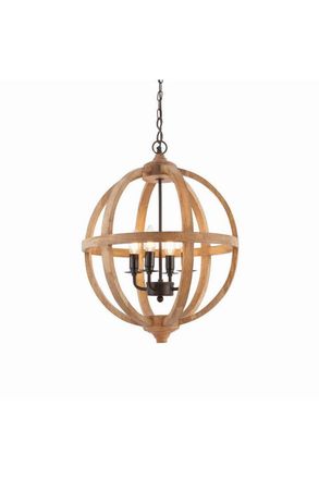 Netlighting Toba 4 Light Spherical Pendant Mango Wood Dark Bronze Paint E14 in Brown