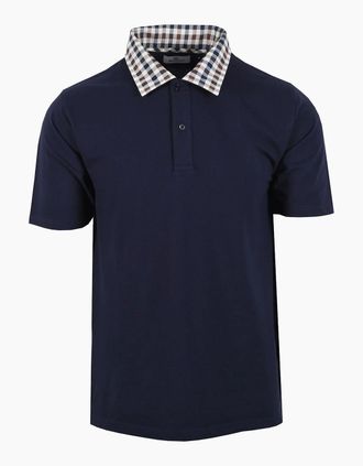 Aquascutum Mens AQUASCUTUM CLUB CHECK COLLAR POLO NAVY - Size: 42